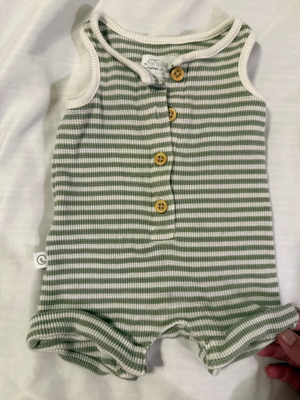 Striped Sleeveless Baby One-Piece Romper - Green